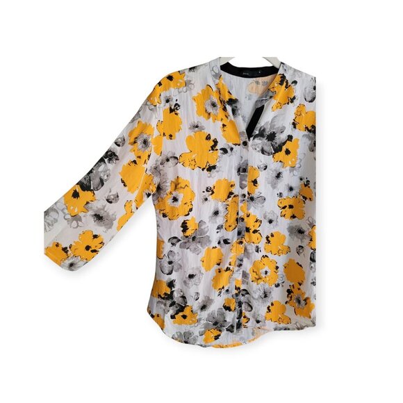 XL Floral Patterned Deal Button-Up, White/Yellow/Blue - Picture 2 of 8